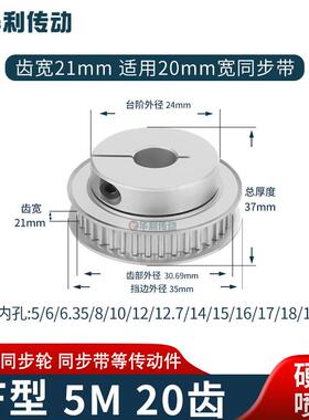 夹持同步轮5M20齿宽21内孔566.3581012HTCPA同步带轮硬质喷砂