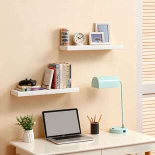 置物架木板壁挂式书架板客厅餐厅卧室墙面悬空托架白色两件套收纳