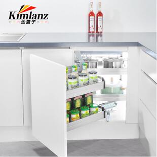 厨房转角小怪物阻尼不锈钢碗碟篮橱柜转角拉篮L角置物架调味篮