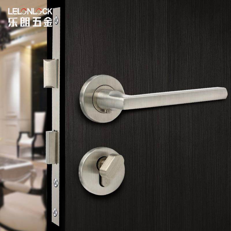 欧式室内门锁304不锈钢分体执手锁纯铜锁芯哑黑卧室门锁