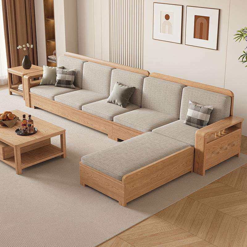 北欧白蜡木实木沙发组合布艺沙发现代简约大小户型客厅原木色家具