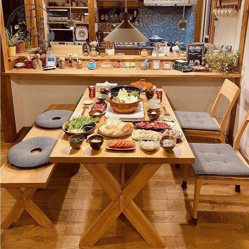 实木餐桌椅组合客厅长方形原木日式民宿家具饭桌松木桌家用咖啡桌