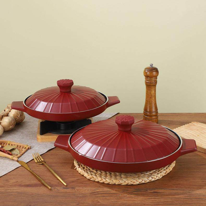 家用铝合金不粘锅耐高温铝制砂锅带盖煎锅平底锅烧烤烤肉双耳烤盘