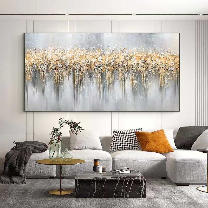纯手绘大型横幅抽象装饰画立体肌理点线油画现代北欧客厅高档挂画