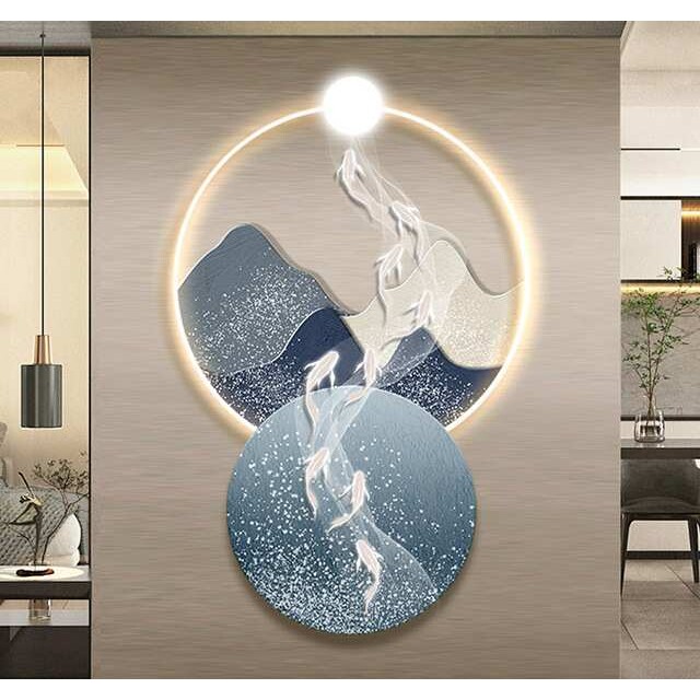 入户九鱼图跃龙门发光壁画走廊正对墙灯画装饰画现代玄关过道挂画