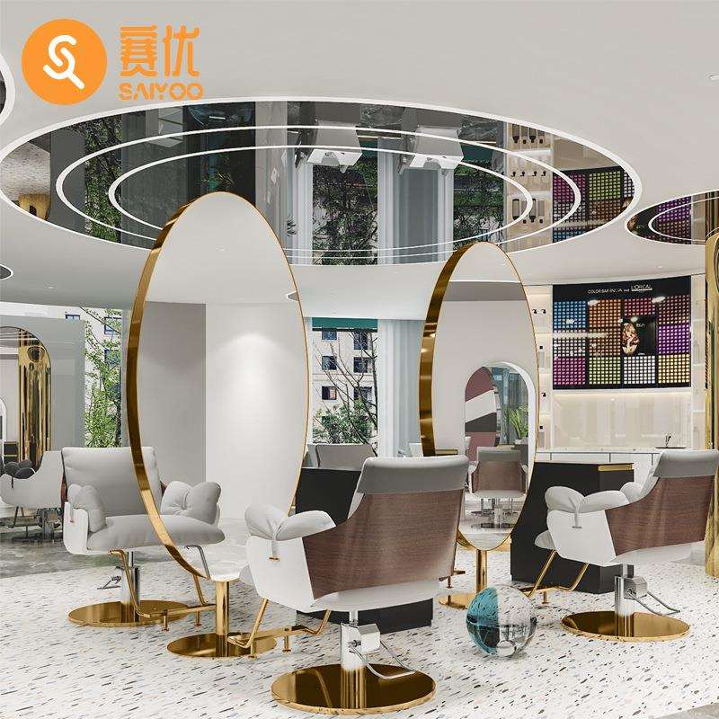 网红理发店美发镜台不锈钢落地镜全身镜子发廊专用美发双面镜厂家