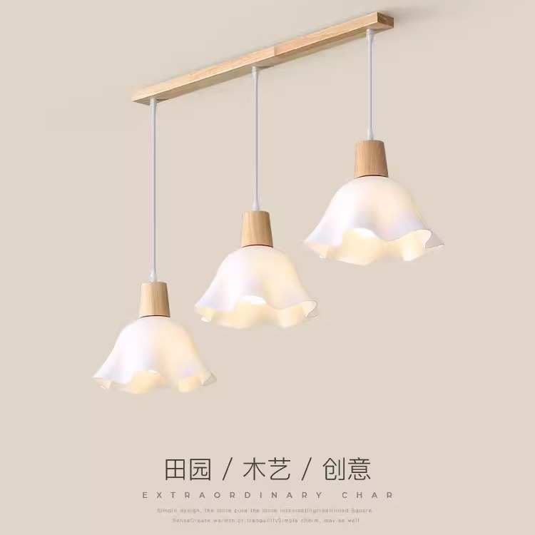 奶油风餐厅吊灯现代简约创意个性艺术灯具餐桌饭厅原木床头灯饰