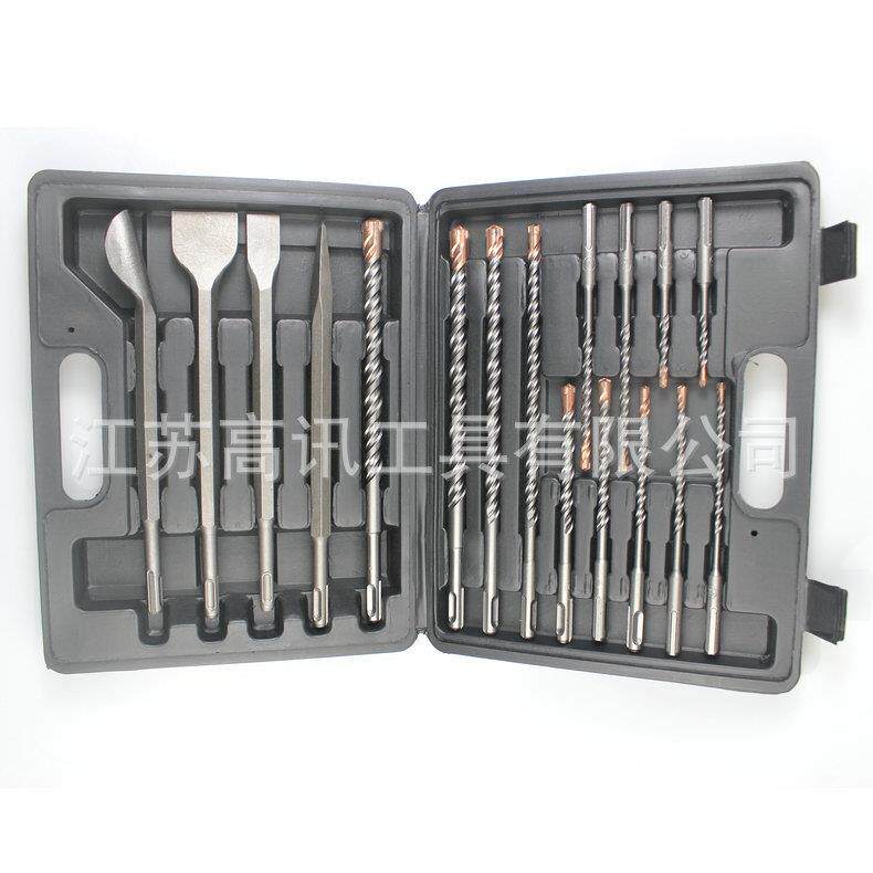 17PC电锤钻头凿子套装圆柄冲击电锤凿子墙壁混凝土打孔工具