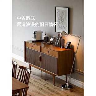 时慢餐边柜复古客厅实木斗柜储物床尾柜中古北欧玄关柜收纳轻奢风