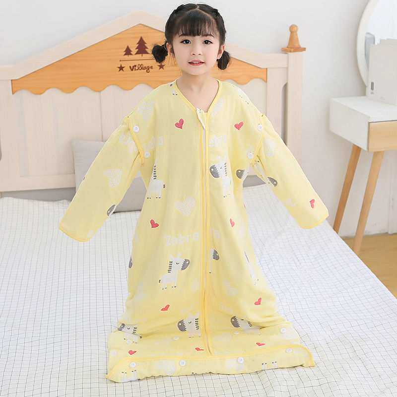 xKW纱布宝宝睡袋儿童春秋款夏季薄款中大童防踢被神器6到12岁 3到