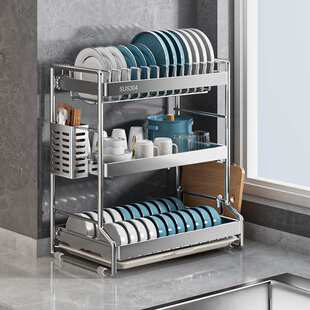 不锈钢碗碟收纳架沥水架碗筷子筒厨房置物架多功能台面多层盘子架