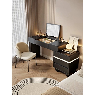 2025新款梳妆台卧室简约现代翻盖镜子可隐藏实木化妆桌斗柜一体