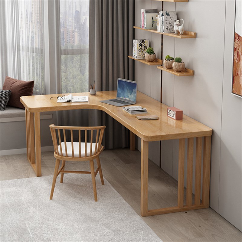 实木L型书桌转角台式电脑桌家用卧室靠墙角工作台拐角学公桌