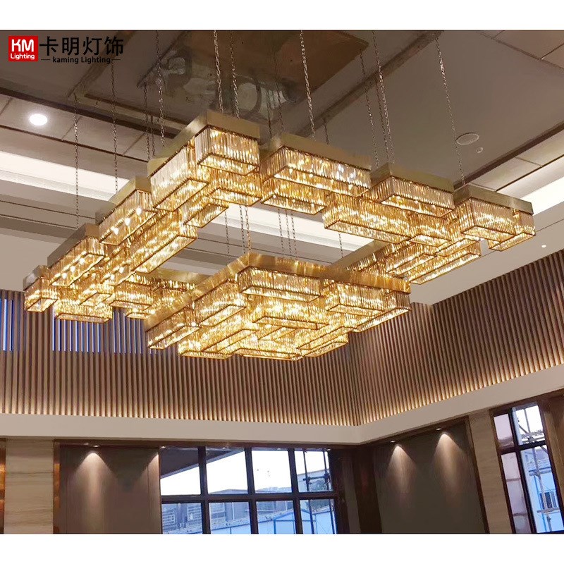 现货酒店KTV大厅新中式水晶吊灯简约现代轻奢别墅客厅不锈钢灯具
