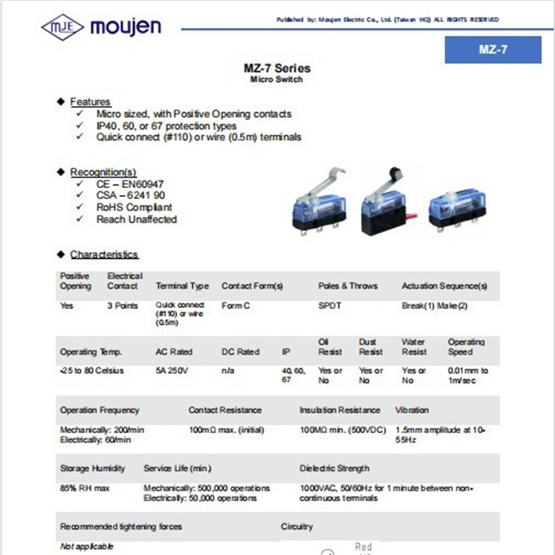 台湾茂仁Moujen行程限位开关M4-4104S-3L M4-4103S-3L