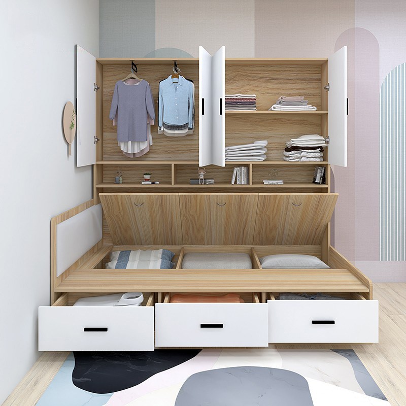 榻榻米床衣柜床侧柜床一体卧室带书桌小户型多功能收纳储物床组合