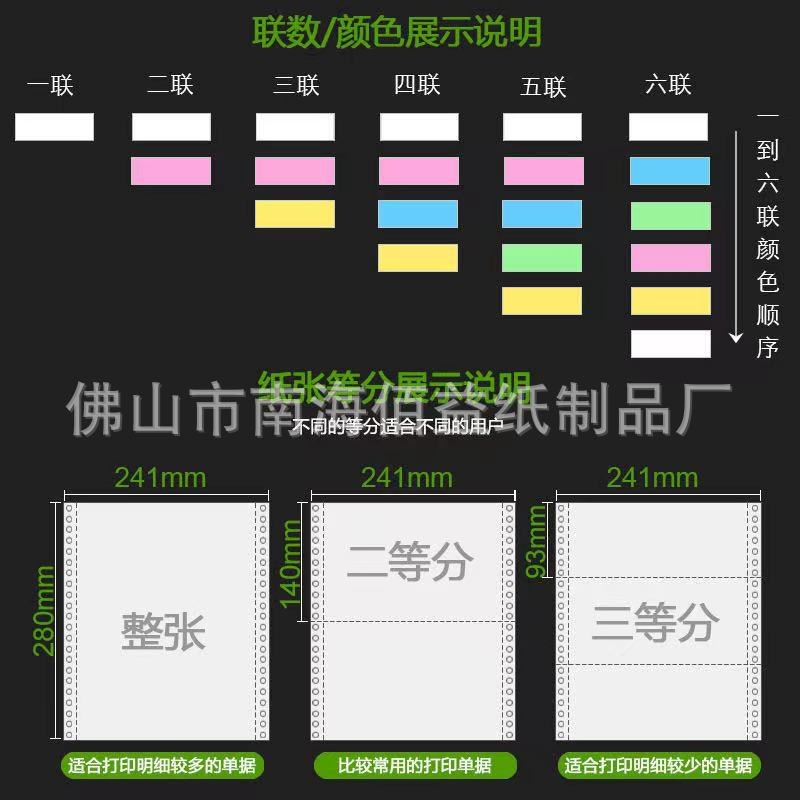 电脑无碳针式二联三联四联五联整张二等份三等份送货单压感打印纸