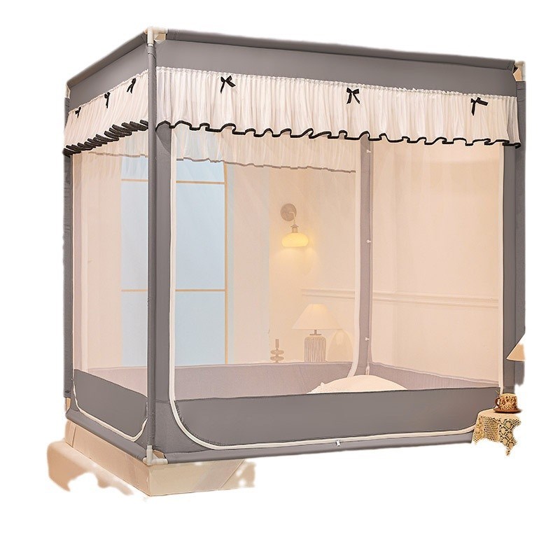 新款U型三开门蚊帐加密加粗支架儿童防摔方帐全底全包3门帐子批发
