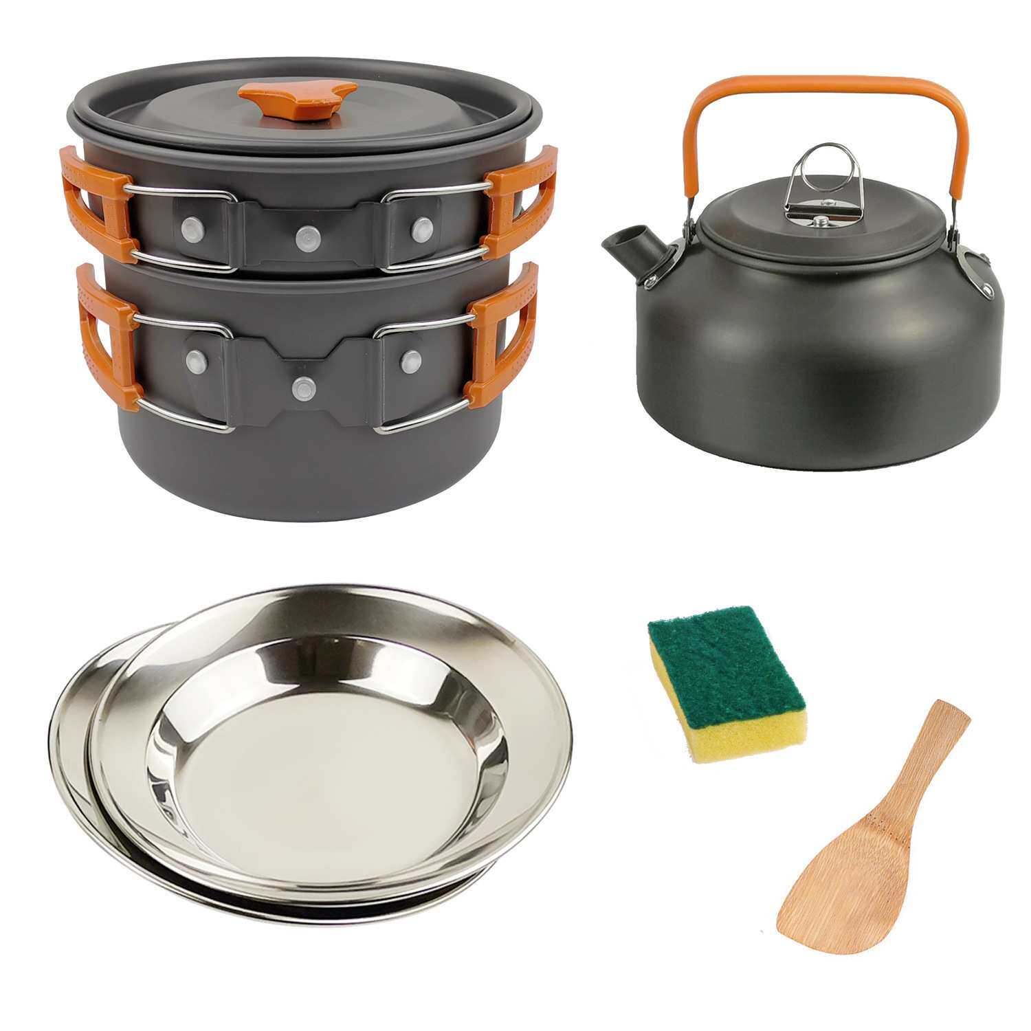 户外用品 亚马逊热卖户外套锅露营炊具便携野营锅具烧水壶套装