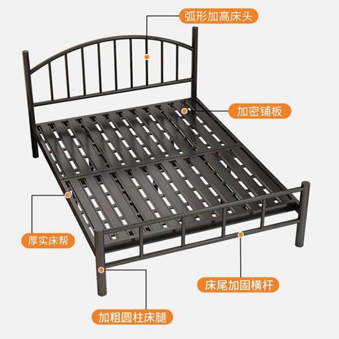 北欧铁艺床双人床静音现代1.8m铁床1.5m出租房铁架床12单人床网红
