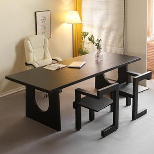黑色书桌简约现代实木电脑桌老板桌设计师办公桌工作台长桌写字台