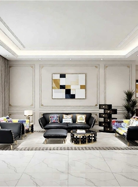 FSZ意式轻奢皮艺沙发 经典印花沙发 现代大户型豪宅客厅组合沙发