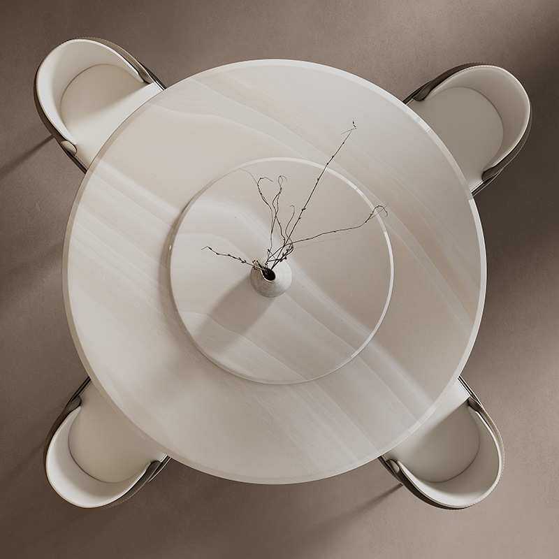 意式极简超晶石大理石圆桌高档奢石餐桌现代轻奢微晶石餐桌椅组合