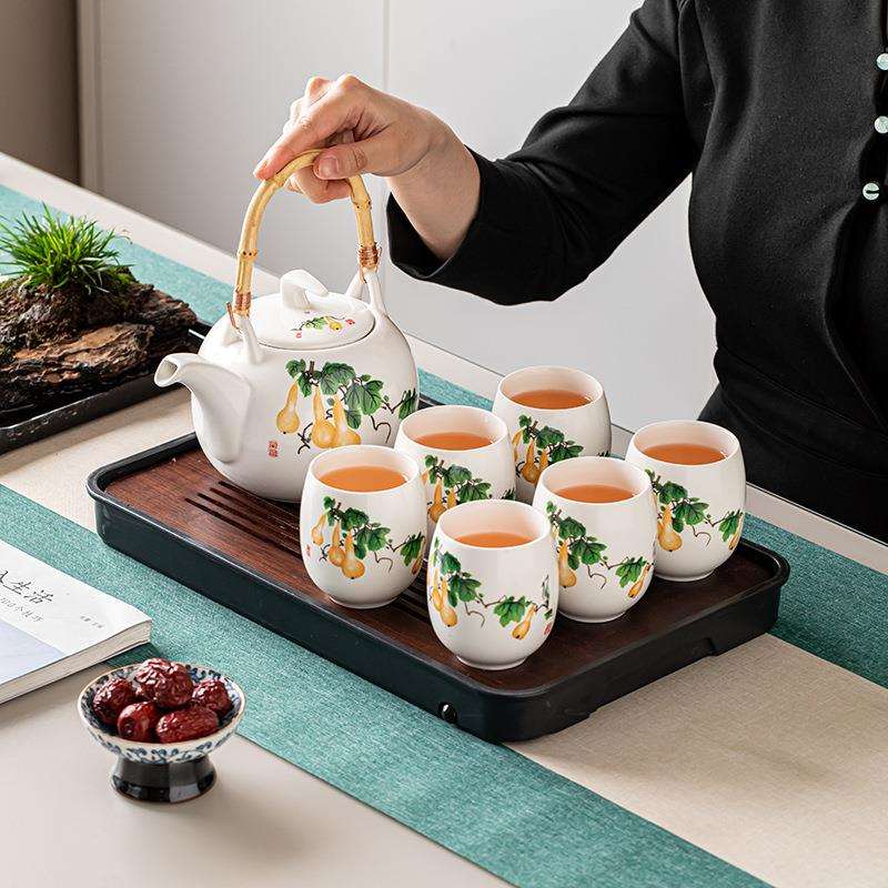 提梁壶茶具套装大号容量凉水壶力士杯子整套陶瓷现代简约茶壶茶盘