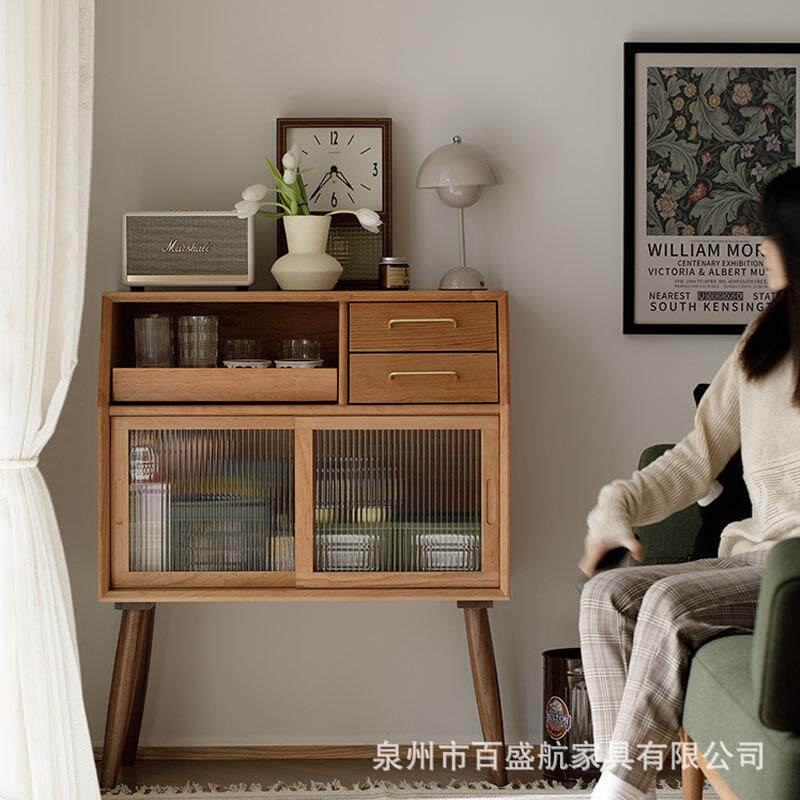 北欧实木小型餐边柜家用小户型客厅收纳茶水柜民宿设计师简约边柜