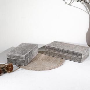 现代极简灰色马毛首饰盒装饰盒样板间家居书房卧室首饰收纳盒新品