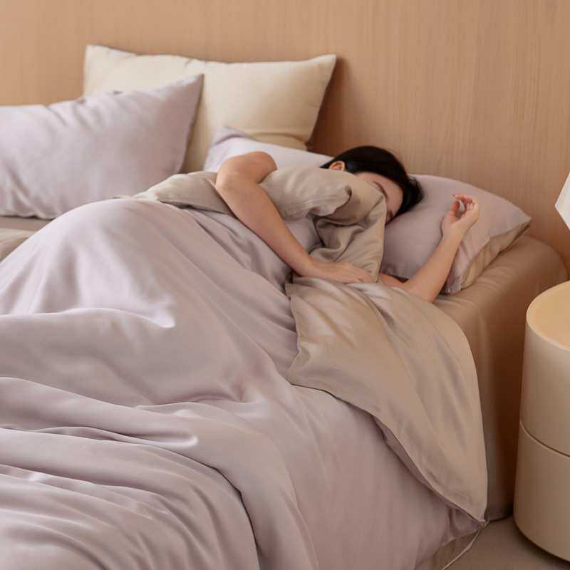 高端A类60S纯色兰精天丝拼色四件套夏季凉感丝滑床单床笠被套床品