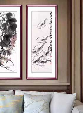 国画齐白石彩墨挂画寿桃水墨画新中式玄关装饰画走廊过道竖款壁画