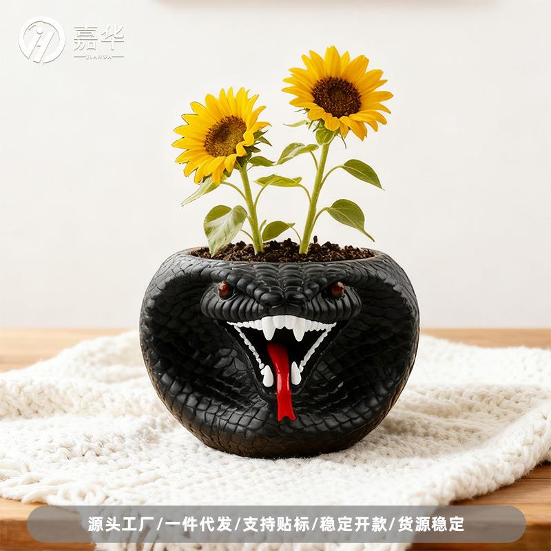 现货创意树脂蛇形花盆现代简约艺术家居装饰客厅书房绿植盆栽摆件