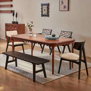 中古风1.5米实木餐桌椅法式复古轻奢长方形桌子客厅家用餐桌高级