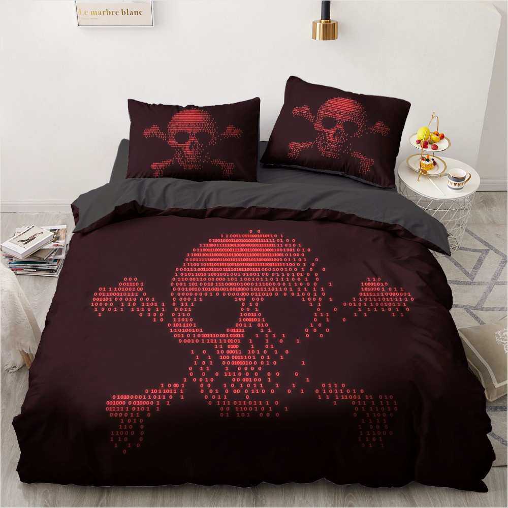 万圣节Skeleton 外贸三件套磨毛3D亲肤棉 床上用品跨境被套二件套