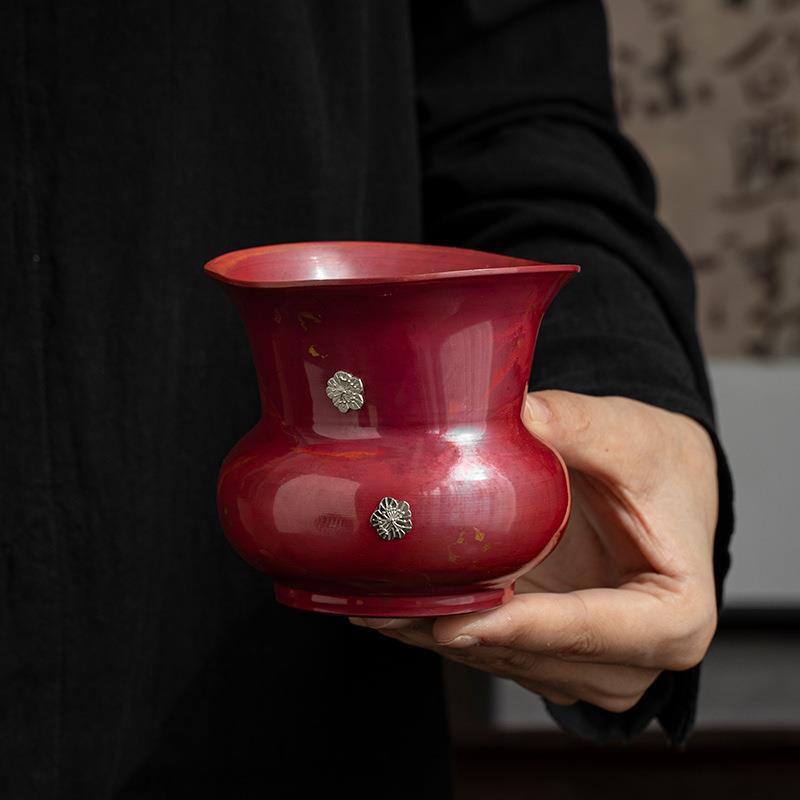 银梅复古紫铜建水茶洗家用水洗笔洗水盂茶渣缸桶茶具茶道配件