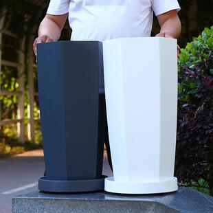 北欧现代花盆创意简约特大号落地盆客厅绿植底轮托盘仿水泥盆