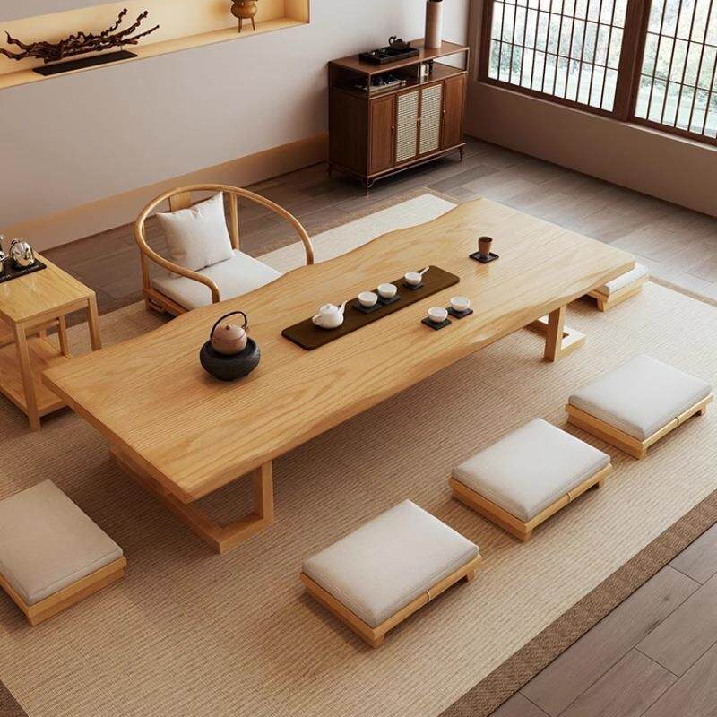 原木色榻榻米茶桌禅意日式地台桌实木仿古茶几茶室阳台飘窗桌茶台