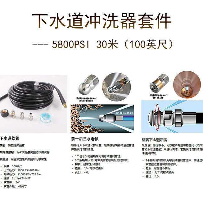 下水道疏通高压管通堵配地水老鼠喷头清洗冲洗通污配洗车机使用