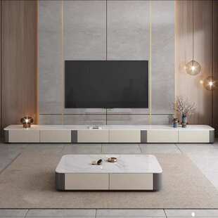 轻奢现代简约小户型客厅家用烤漆超加长款岩板实木电视柜茶几组合