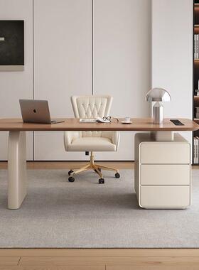 奶油松木极简现代轻奢书房转角办公桌带抽屉高端大气简约办公耐用