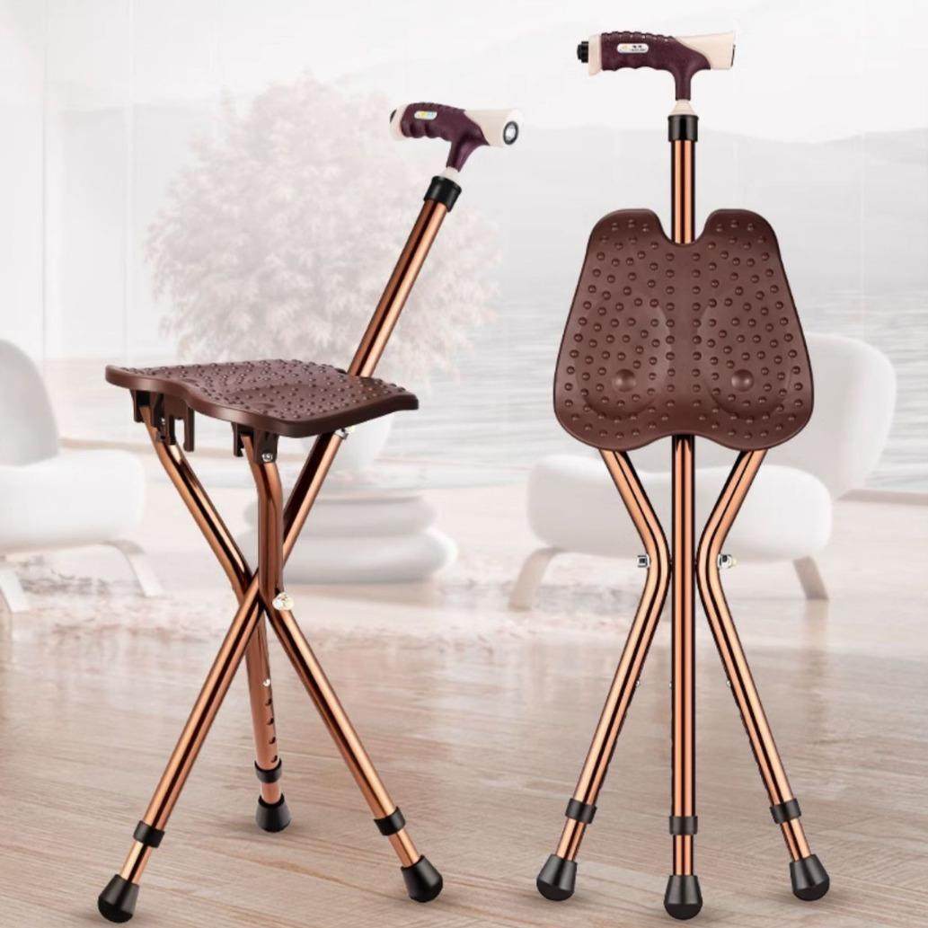 老人便携式凳三脚拐棍带凳的拐杖椅带灯多功能折叠凳休闲凳随身拐