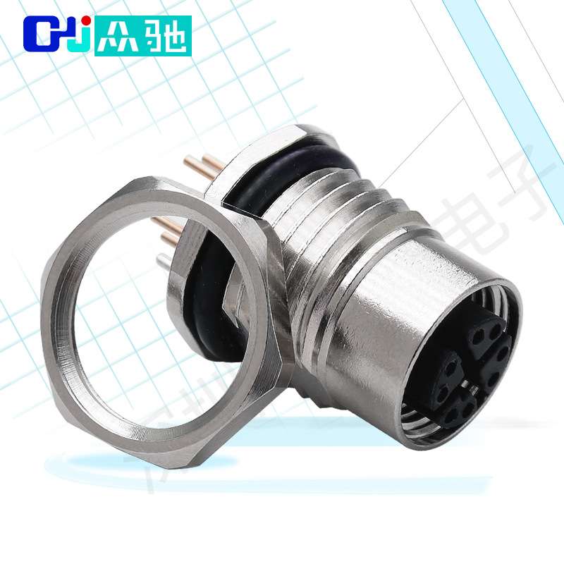 M12连接器法兰座X型底座8芯针配套公座母座固定面板座子数据网线