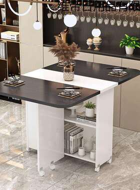 长方形简易多功能折叠餐桌家用小户型可移动可伸缩带轮吃饭小桌子