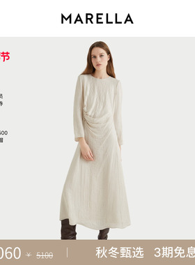 MARELLA 2025秋冬女装垂褶长袖连衣裙长裙3226145202