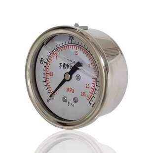 400PSI 2.75MPA YNBF60Z 供全钢充油耐振压力表不锈钢轴向注油横装