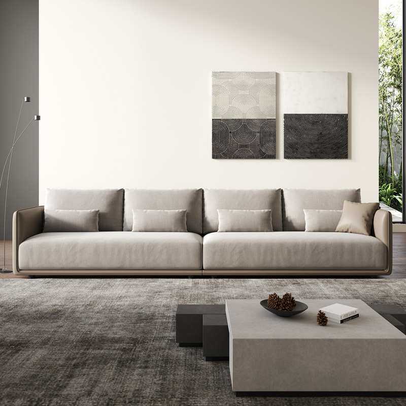 现代简约可拆洗皮布结合棉麻布艺沙发客厅一字小户型直排四人位