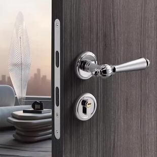 法式门锁室木内卧室银色门把手亮美门式门亮铬磁无品牌/吸静音房