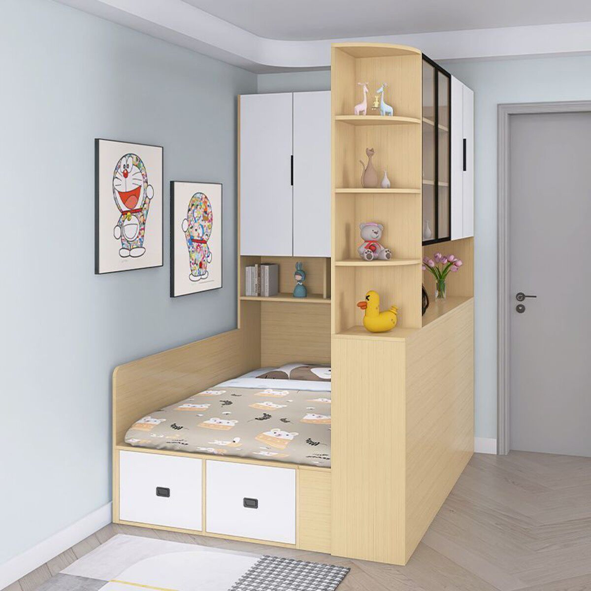 小户型客厅隔断衣柜组合床多功能侧柜一体储物床卧室省空间床定制,住宅家具,板式床,淘宝优惠券,粉丝福利购,淘宝优惠卷