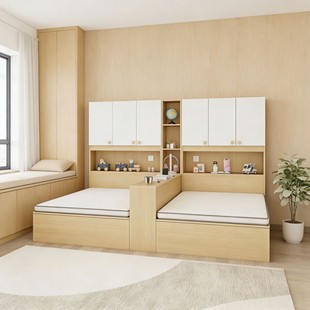 双人床姐弟互不干扰隔断床榻榻米双胞胎一房变两房二胎床儿童房